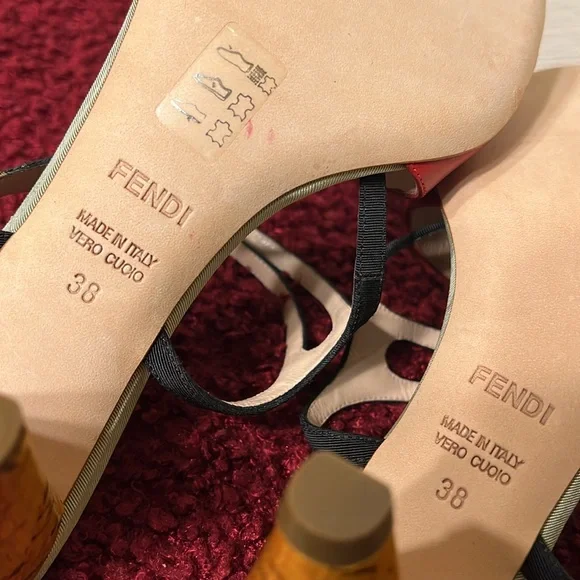 Fendi Olive Faille Color Block Ankle Strap Sandals size 8 - Picture 15 of 17